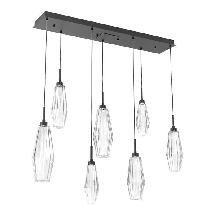 Aalto Linear Pendant Chandelier by Hammerton Studio – 7 Lights in Matte Black with Clear glass