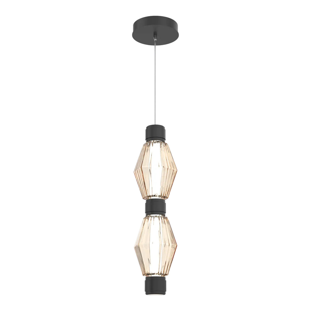 Aalto Mandrel Double Pendant by Hammerton Studio in Matte Black with Amber glass