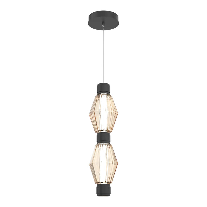 Aalto Mandrel Double Pendant by Hammerton Studio in Matte Black with Amber glass