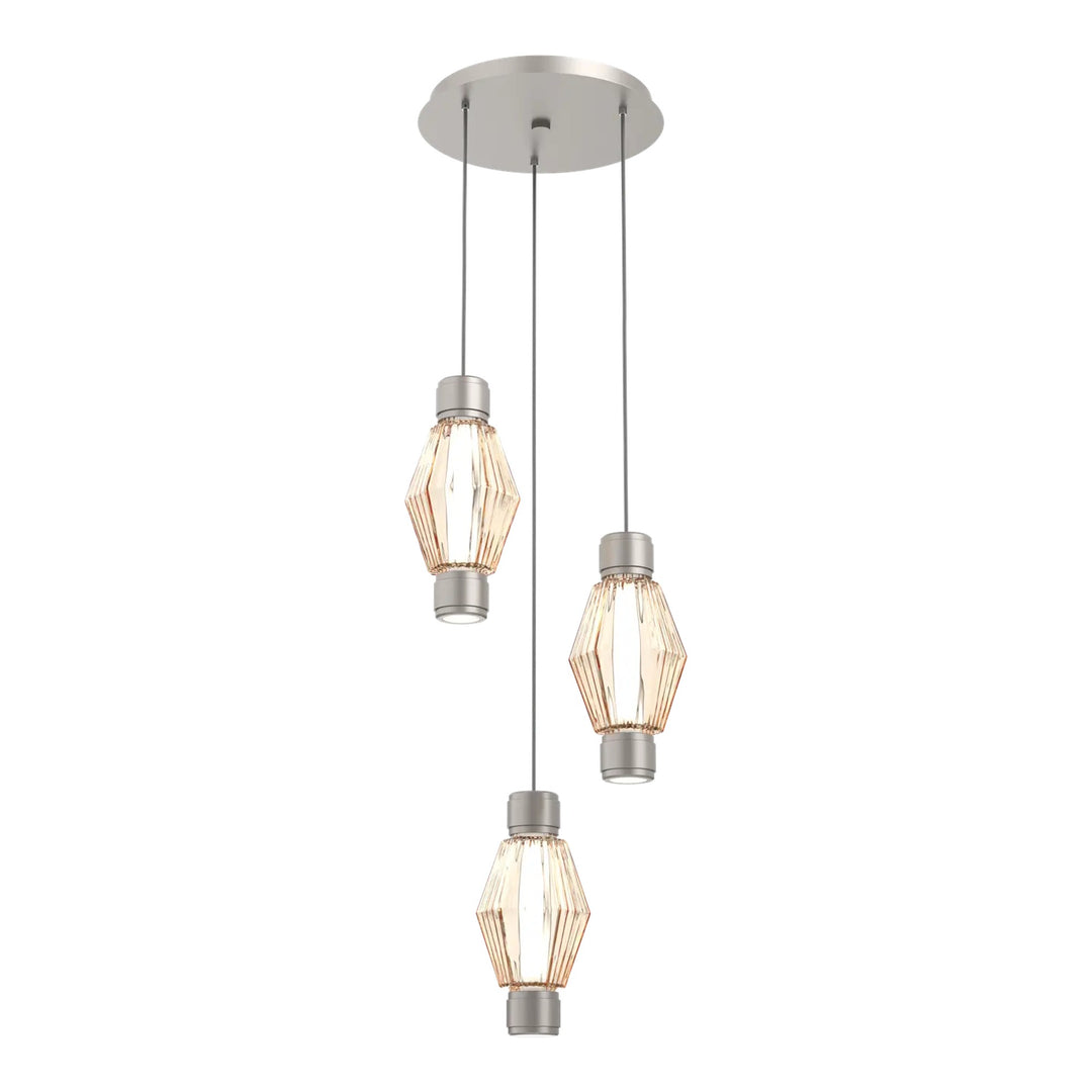 Aalto Mandrel Round Pendant Chandelier by Hammerton Studio – 3 Lights in Beige Silver