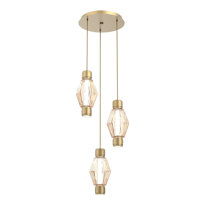 Aalto Mandrel Round Pendant Chandelier by Hammerton Studio – 3 Lights in Gilded Brass