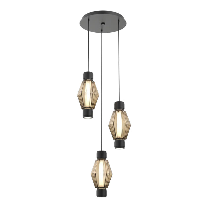 Aalto Mandrel Round Pendant Chandelier by Hammerton Studio – 3 Lights in Matte Black with Bronze glass