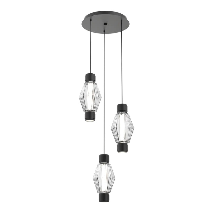 Aalto Mandrel Round Pendant Chandelier by Hammerton Studio – 3 Lights in Matte Black with Clear glass