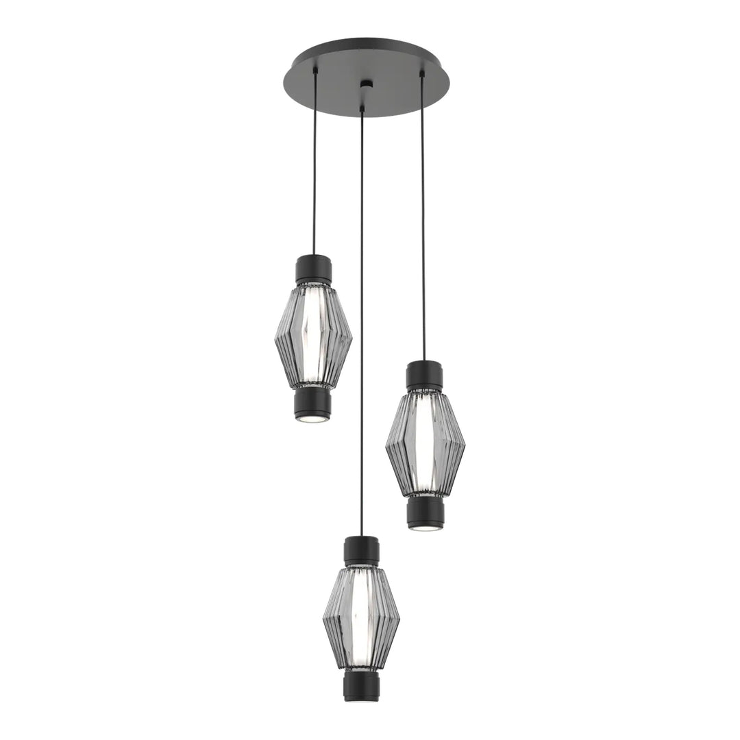 Aalto Mandrel Round Pendant Chandelier by Hammerton Studio – 3 Lights in Matte Black with Smoke glass