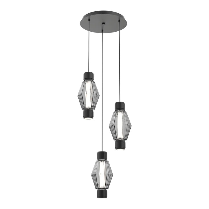 Aalto Mandrel Round Pendant Chandelier by Hammerton Studio – 3 Lights in Matte Black with Smoke glass