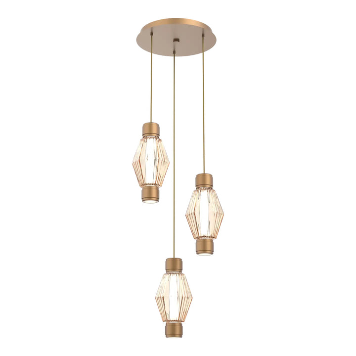 Aalto Mandrel Round Pendant Chandelier by Hammerton Studio – 3 Lights in Novel Brass