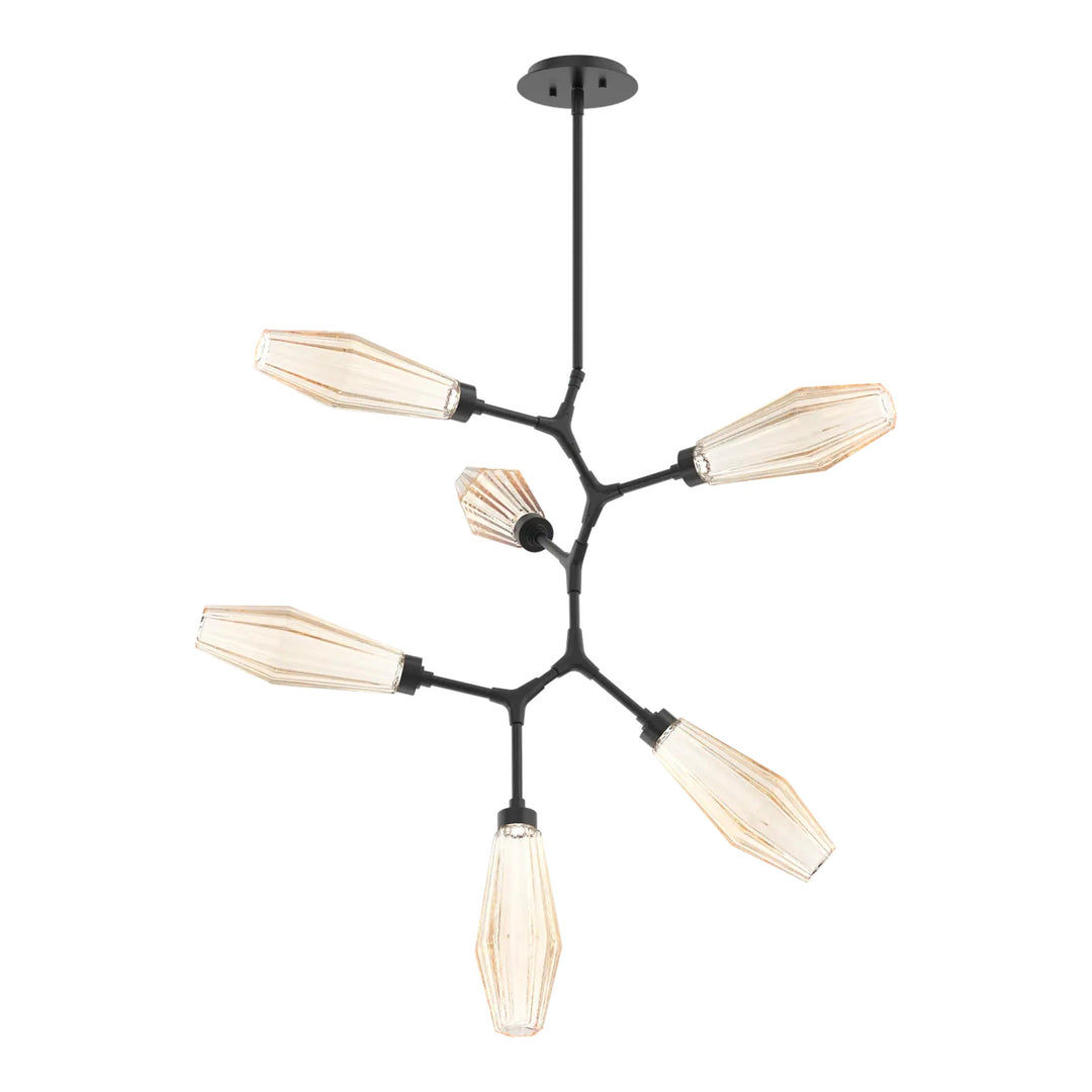 Aalto Modern Vine Chandelier by Hammerton Studio – 6 Lights in Matte Black with Amber glass