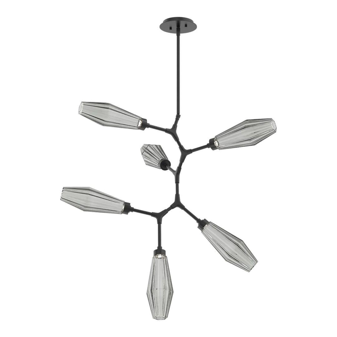 Aalto Modern Vine Chandelier by Hammerton Studio – 6 Lights in Matte Black with Bronze glass