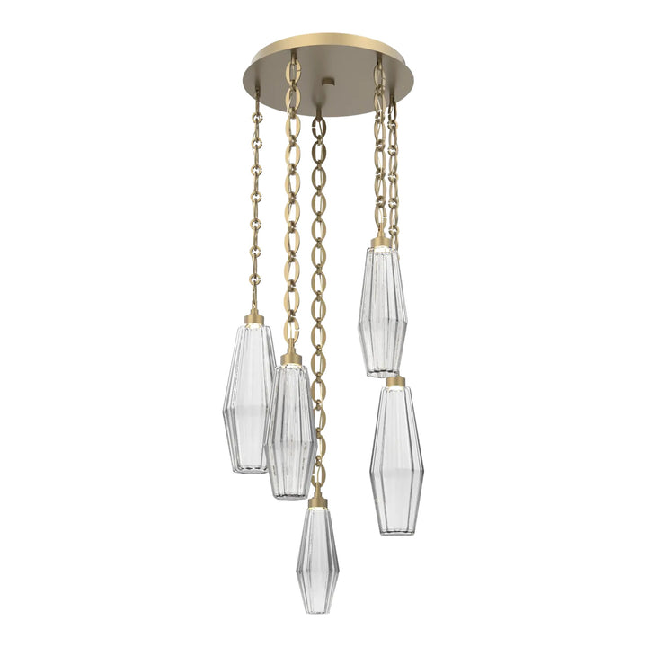 Aalto Round Pendant Chandelier by Hammerton Studio – 5 Lights in Gilded Brass on Oval Chain