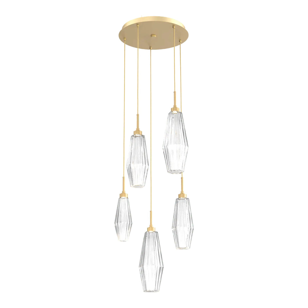 Aalto Round Pendant Chandelier by Hammerton Studio – 5 Lights in Gilded Brass on adjustable cord
