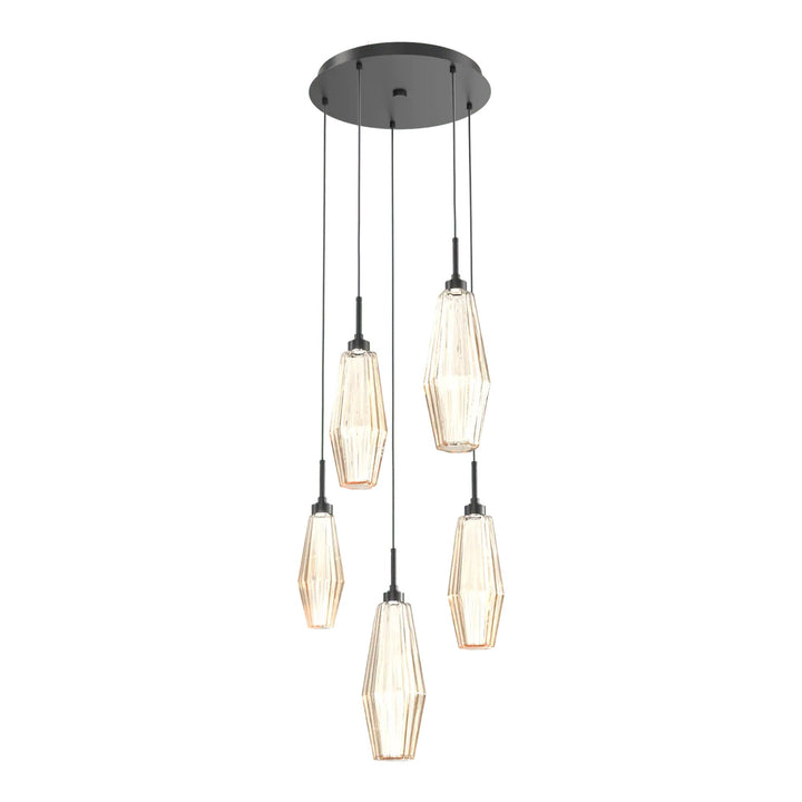 Aalto Round Pendant Chandelier by Hammerton Studio – 5 Lights in Matte Black with Amber glass