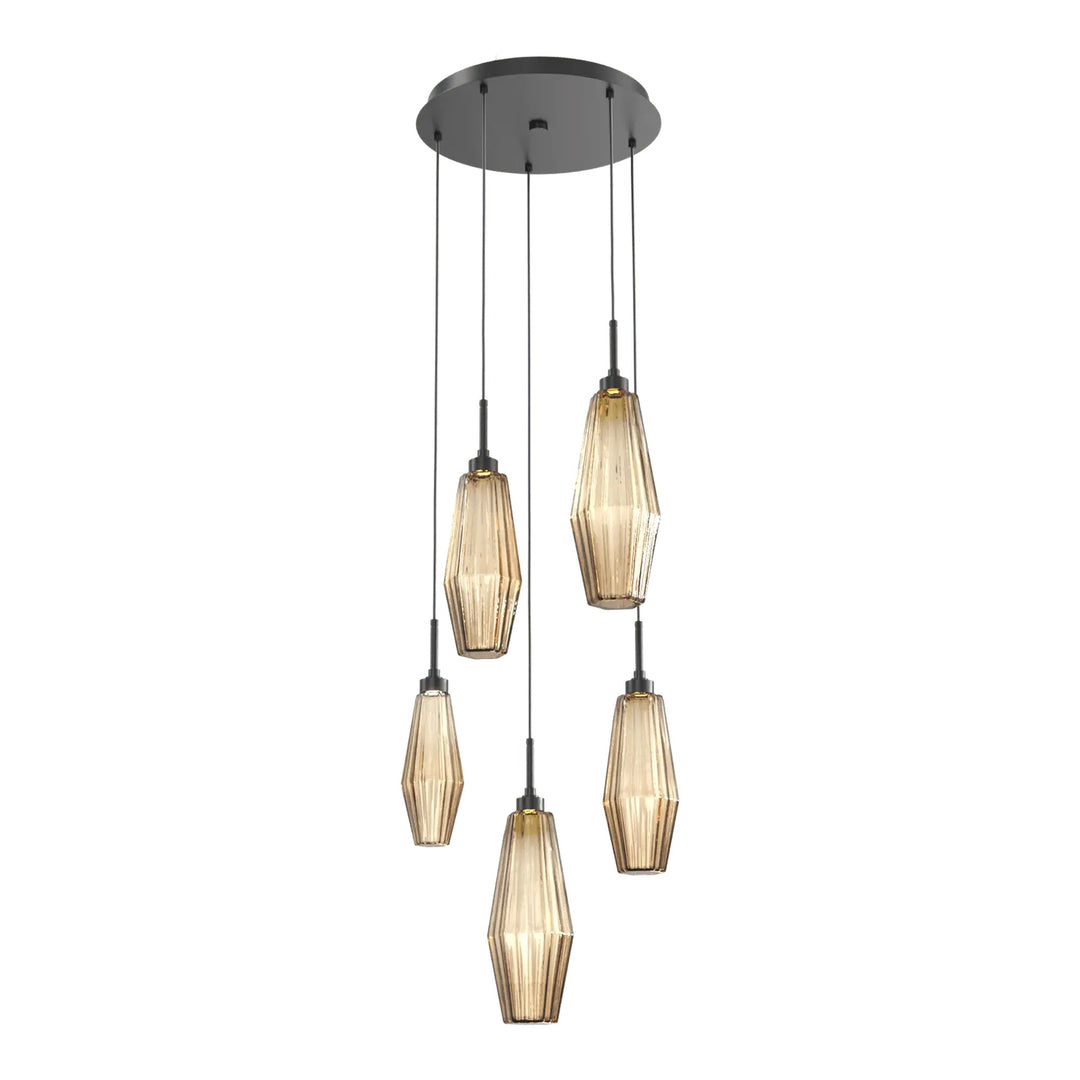Aalto Round Pendant Chandelier by Hammerton Studio – 5 Lights in Matte Black with Bronze glass