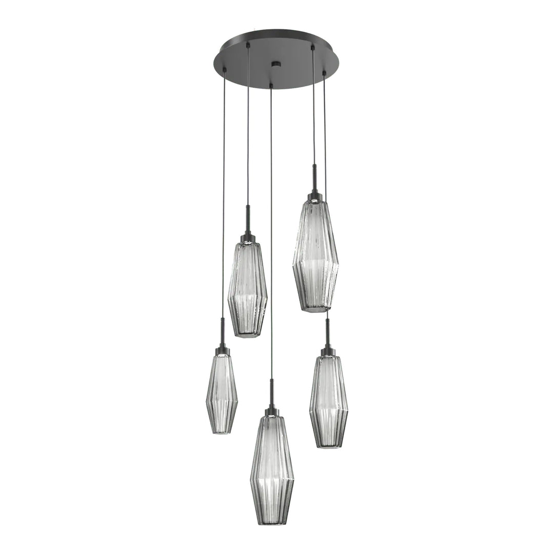 Aalto Round Pendant Chandelier by Hammerton Studio – 5 Lights in Matte Black with Smoke glass