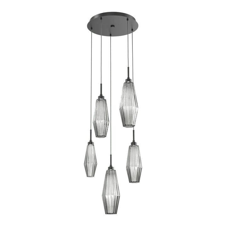 Aalto Round Pendant Chandelier by Hammerton Studio – 5 Lights in Matte Black with Smoke glass