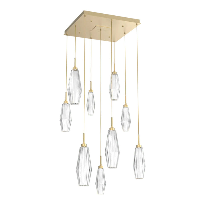 Aalto Square Pendant Chandelier by Hammerton Studio – 9 Lights in Gilded Brass