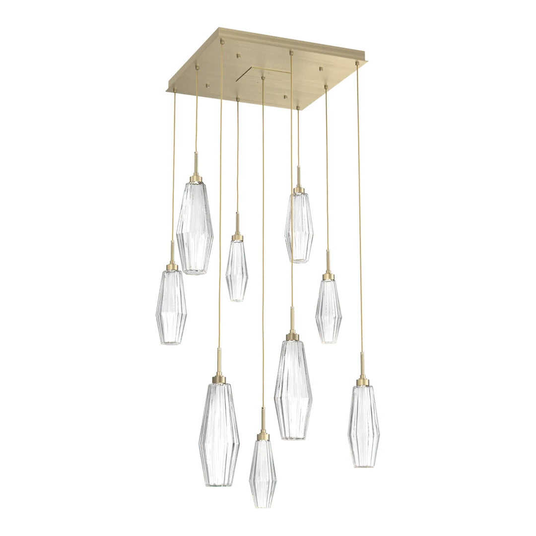 Aalto Square Pendant Chandelier by Hammerton Studio – 9 Lights in Heritage Brass