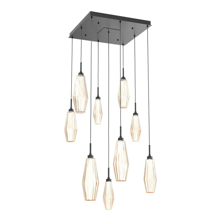 Aalto Square Pendant Chandelier by Hammerton Studio – 9 Lights in Matte Black with Amber glass