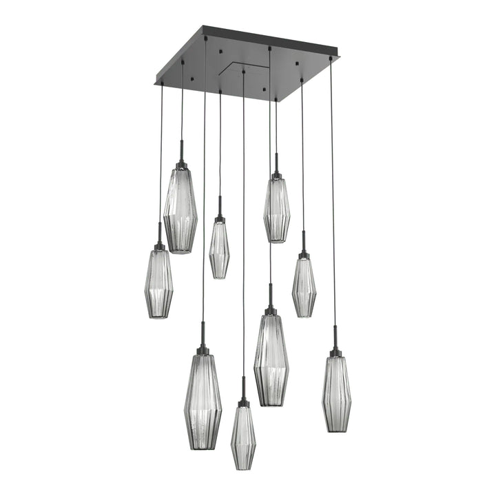 Aalto Square Pendant Chandelier by Hammerton Studio – 9 Lights in Matte Black with Smoke glass