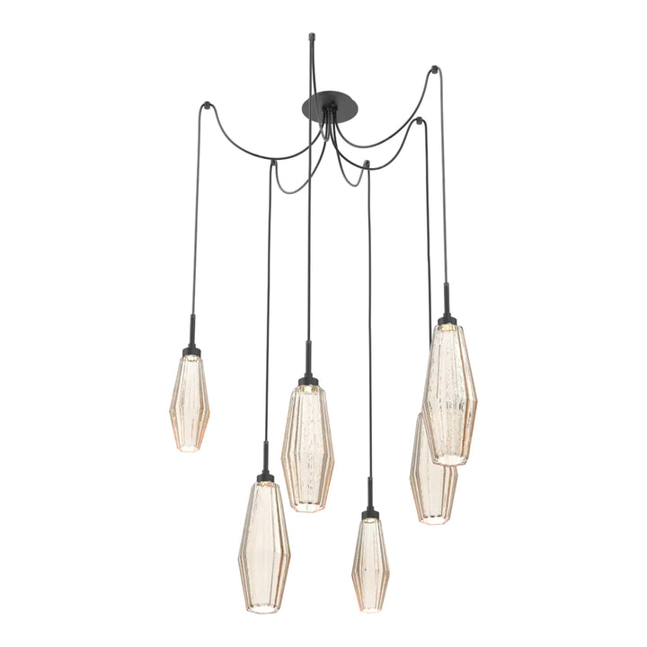Aalto Swag Chandelier by Hammerton Studio – 6 Lights in Matte Black with Amber glass