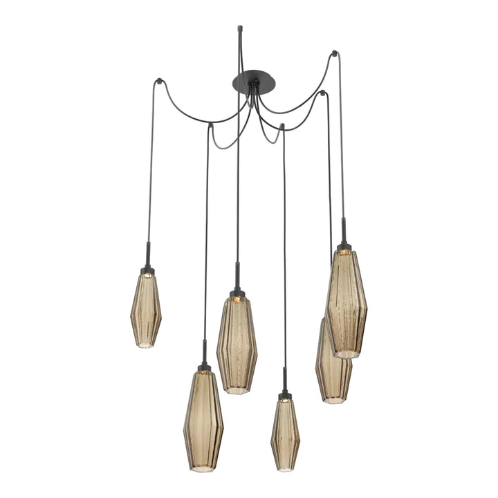 Aalto Swag Chandelier by Hammerton Studio – 6 Lights in Matte Black with Bronze glass