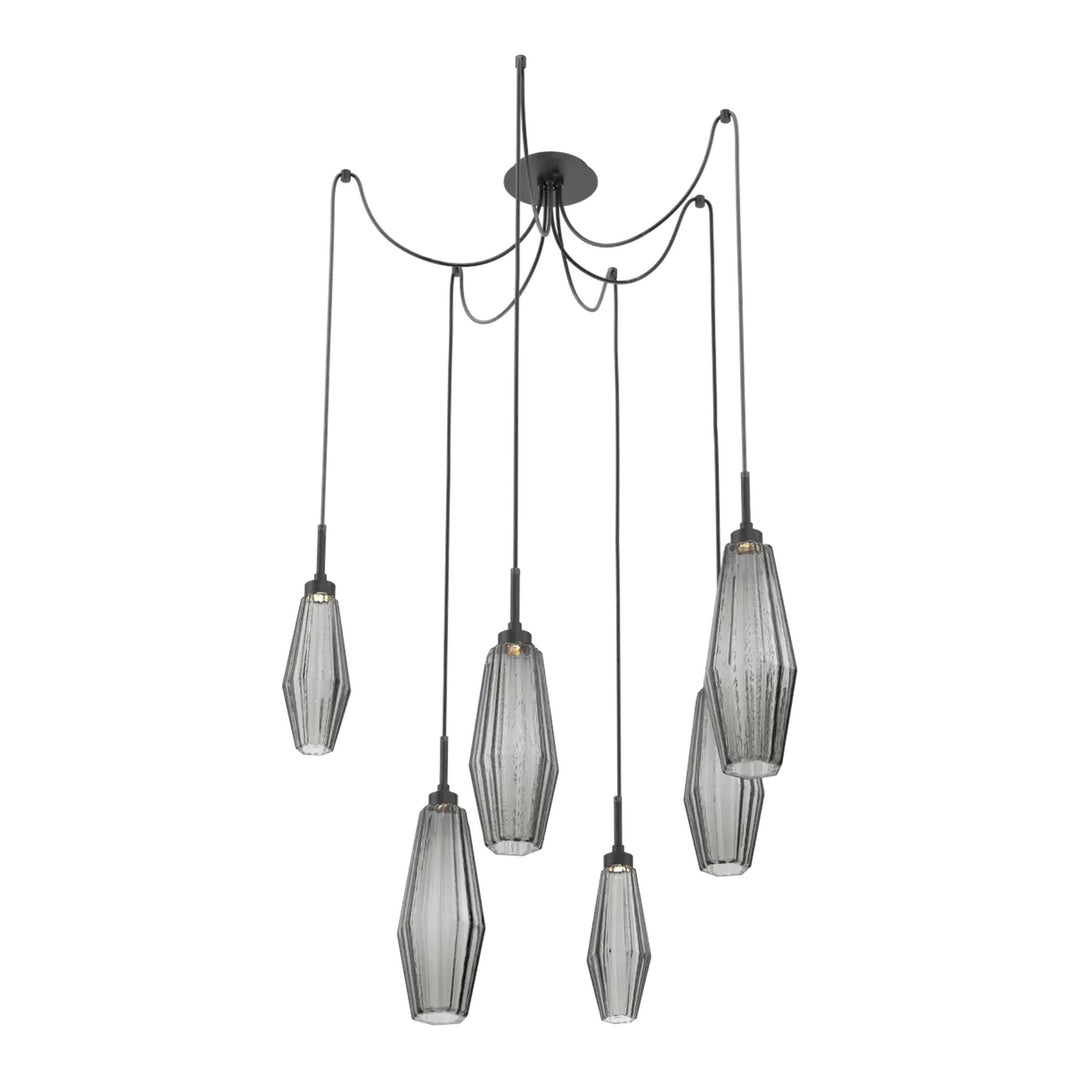 Aalto Swag Chandelier by Hammerton Studio – 6 Lights in Matte Black with Smoke glass