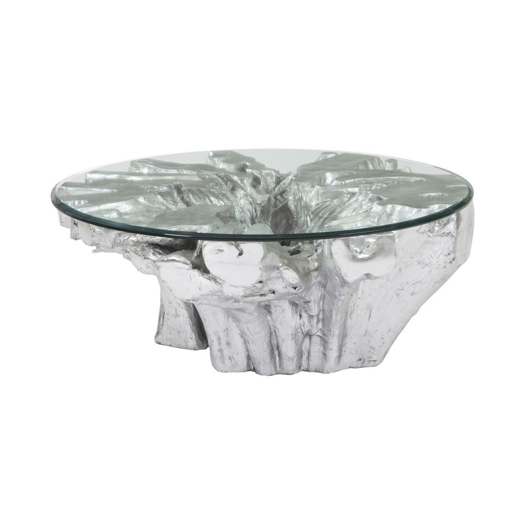 Abyss Cast Root Coffee Table With Glass, Silver Leaf by Phillips Collection — centered product view