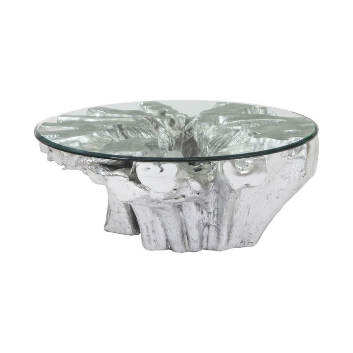 Abyss Cast Root Coffee Table With Glass, Silver Leaf by Phillips Collection — centered product view