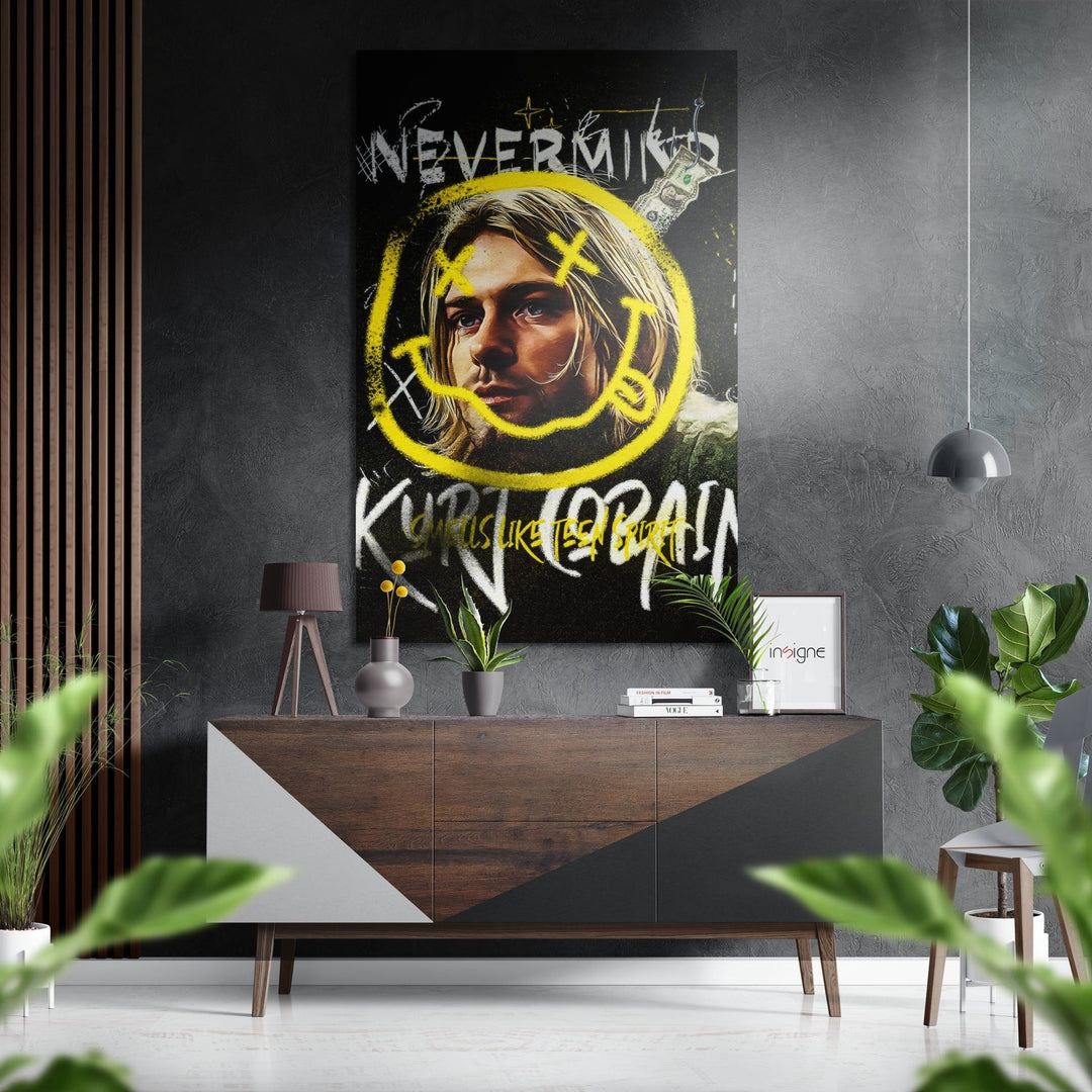 Kurt Cobain Brushed Aluminum Dibond Wall Art.
