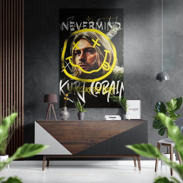 Kurt Cobain Brushed Aluminum Dibond Wall Art.