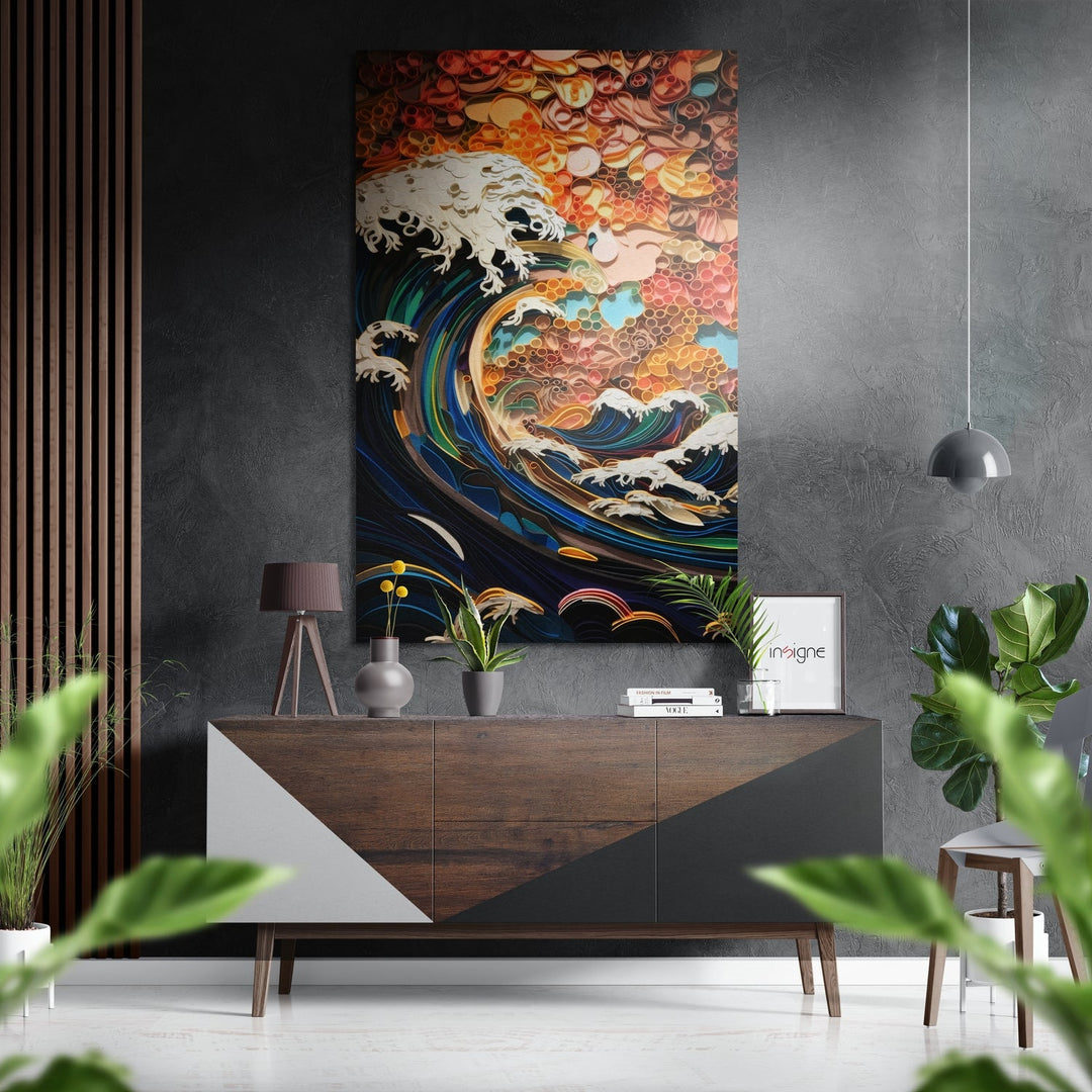 Waves and Flowers Brushed Aluminum Dibond Wall Art.