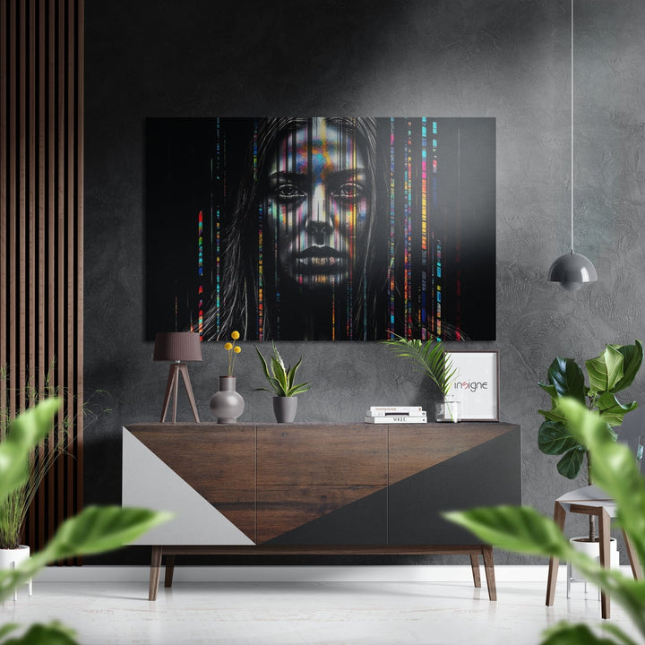 Woman in Lines Brushed Aluminum Dibond Wall Art.