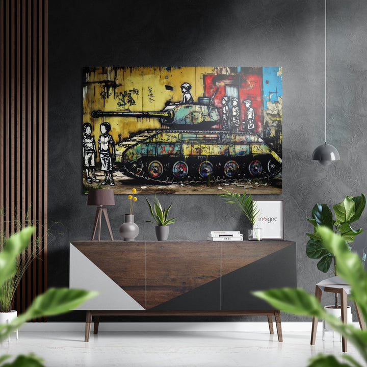 Kids and Tank Brushed Aluminum Dibond Wall Art.