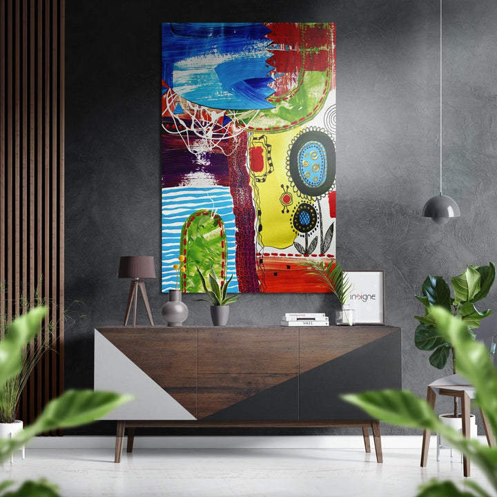 Kandinsky Style Brushed Aluminum Dibond Wall Art.