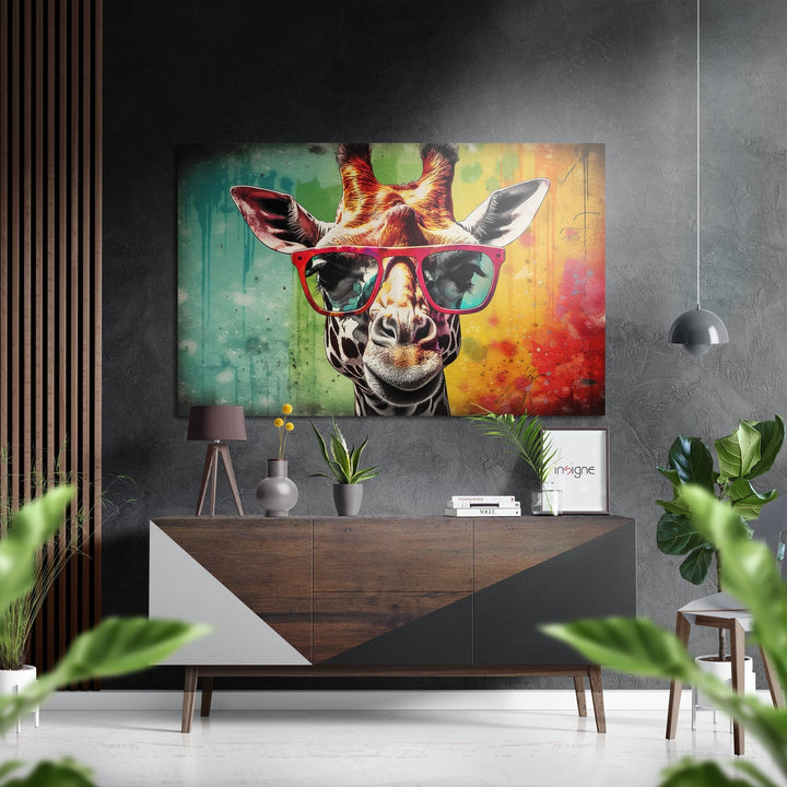 Happy Giraffe Brushed Aluminum Dibond Wall Art.