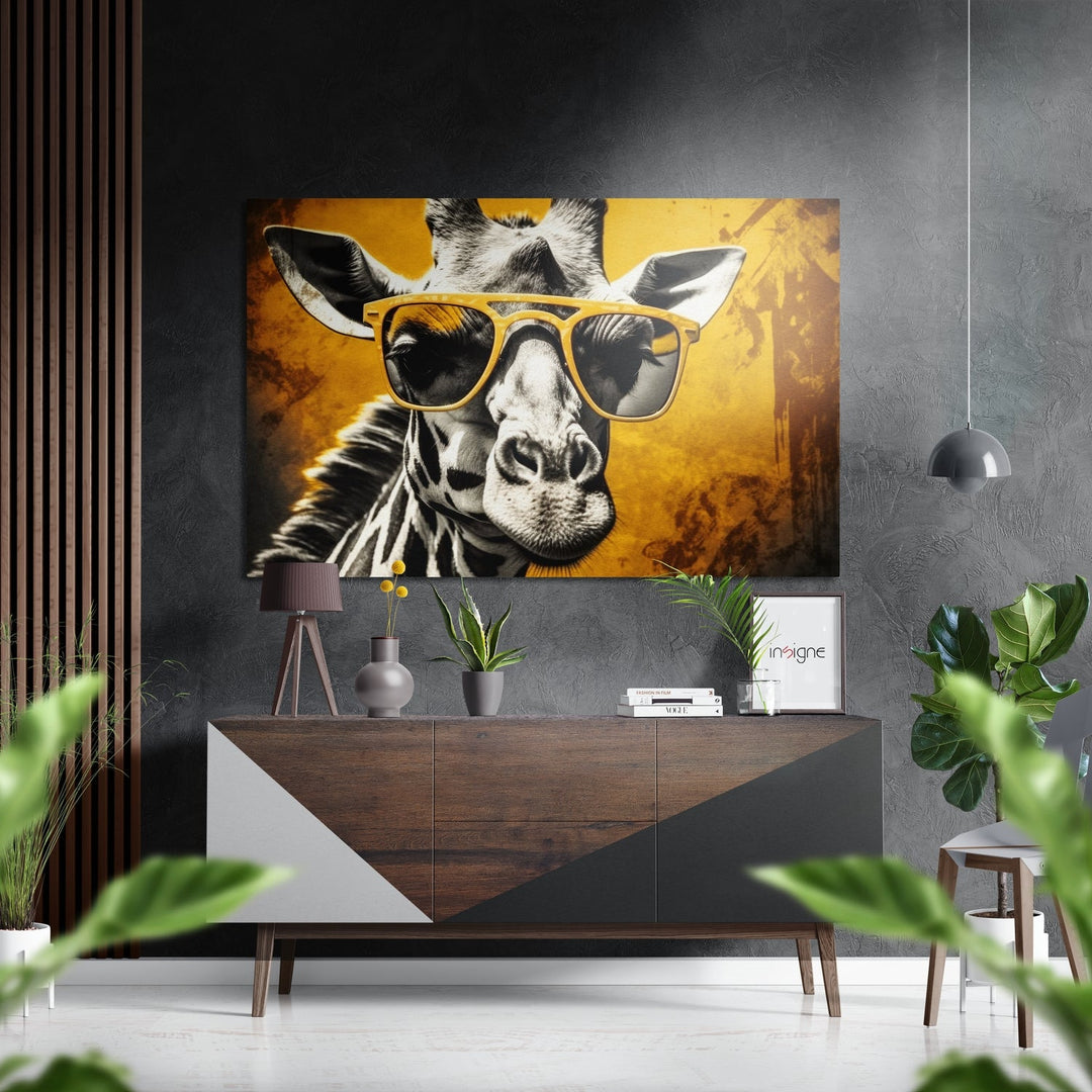 Happy Giraffe Brushed Aluminum Dibond Wall Art.