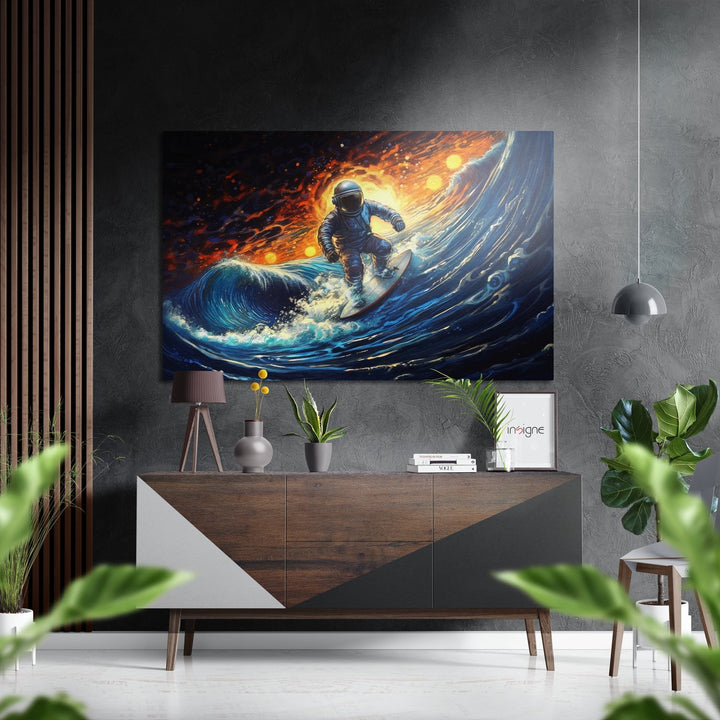 Astronaut Surfer Brushed Aluminum Dibond Wall Art.