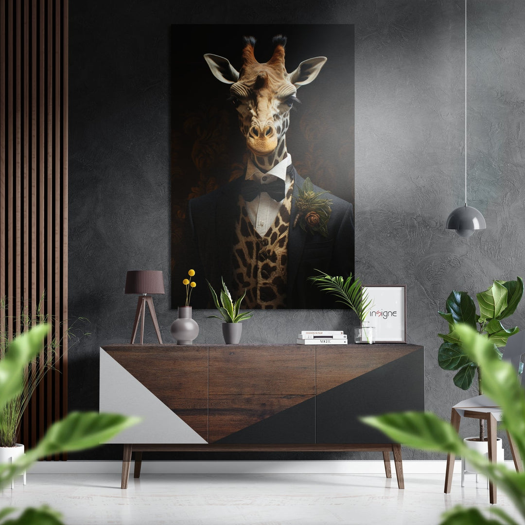 Mr. Giraffe Brushed Aluminum Dibond Wall Art.