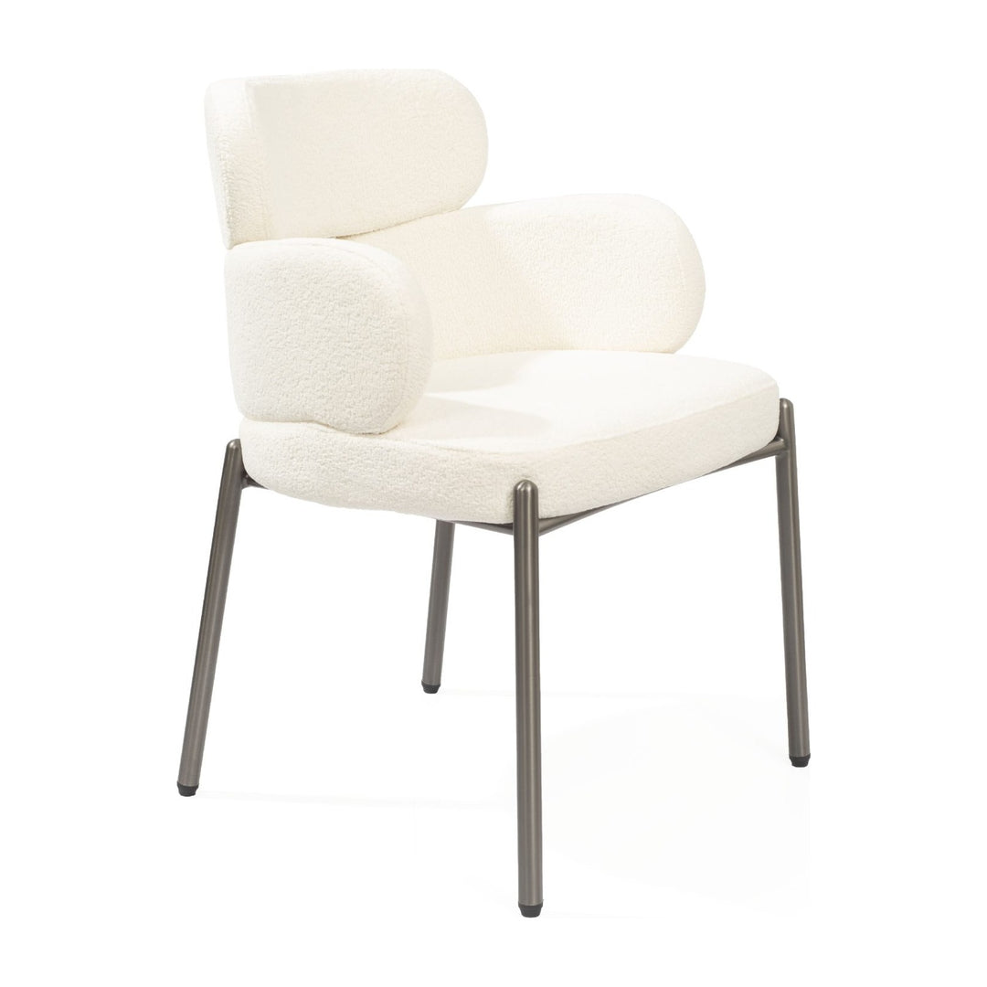 Adele Dining Armchair by Whiteline in White boucle – front angle