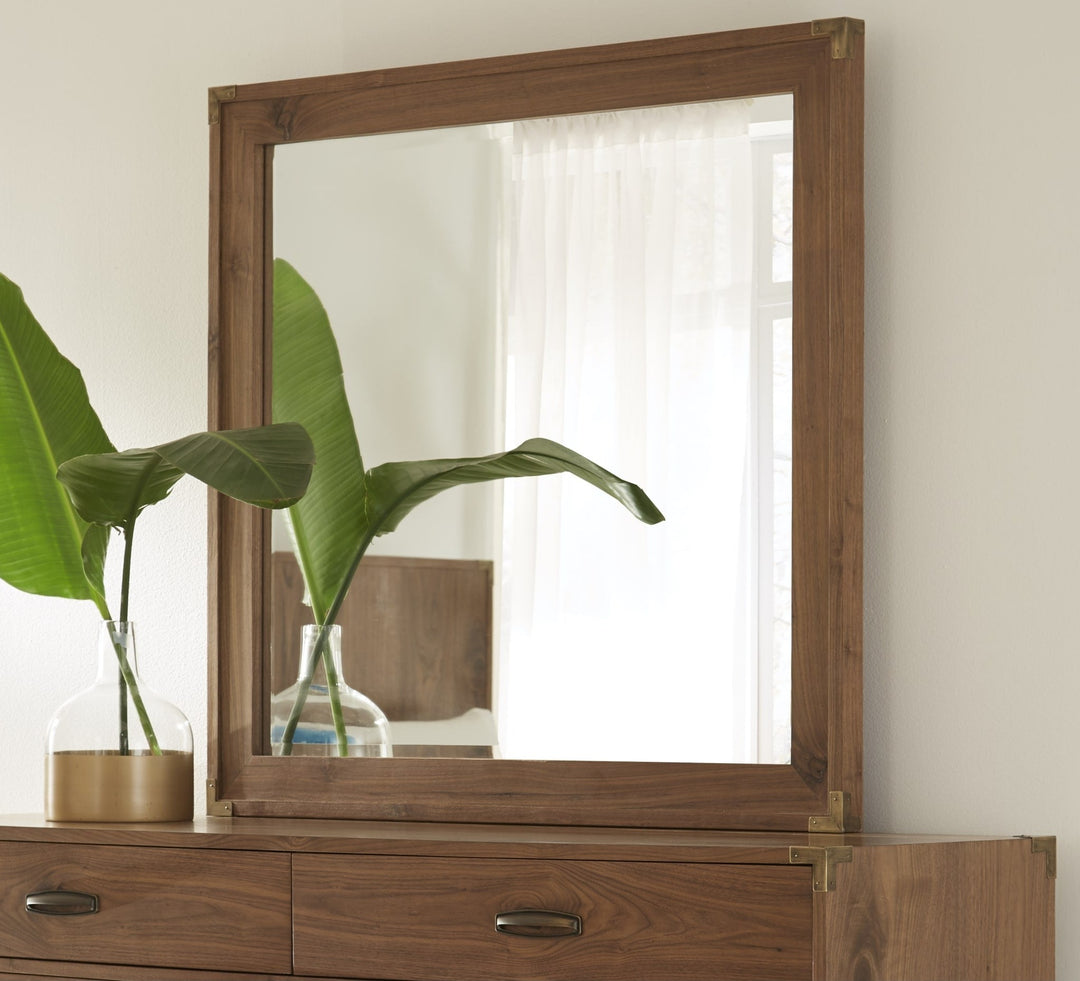Adler Beveled Glass Mirror in Natural Walnut — styled on the matching dresser (sold separately)