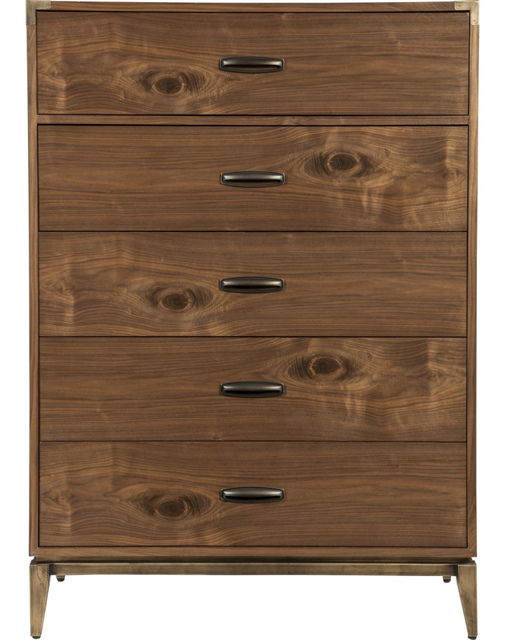 Adler Five Drawer Chest in Natural Walnut — on a white background