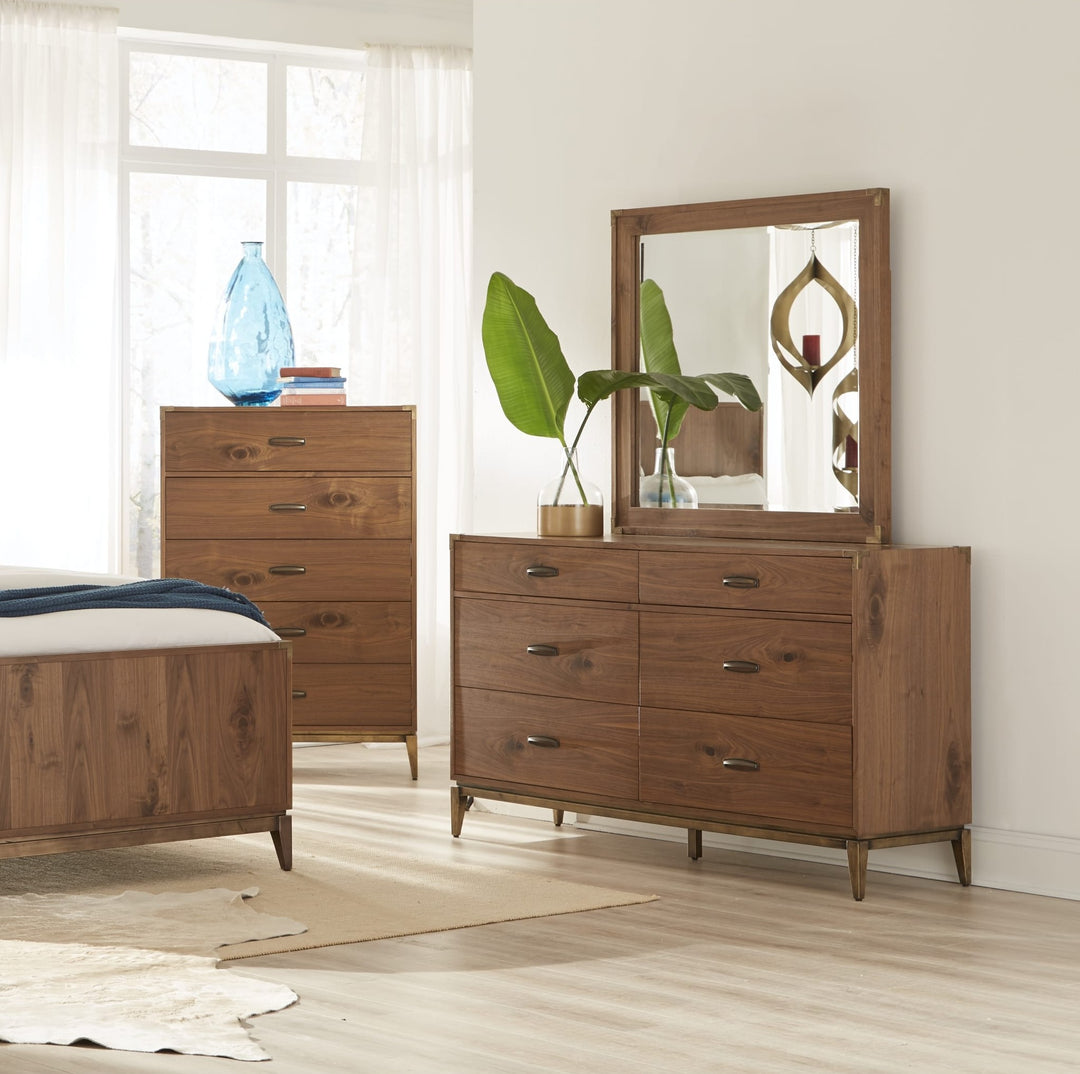 Adler Six Drawer Dresser in Natural Walnut — styled with the matching mirror (sold separately)