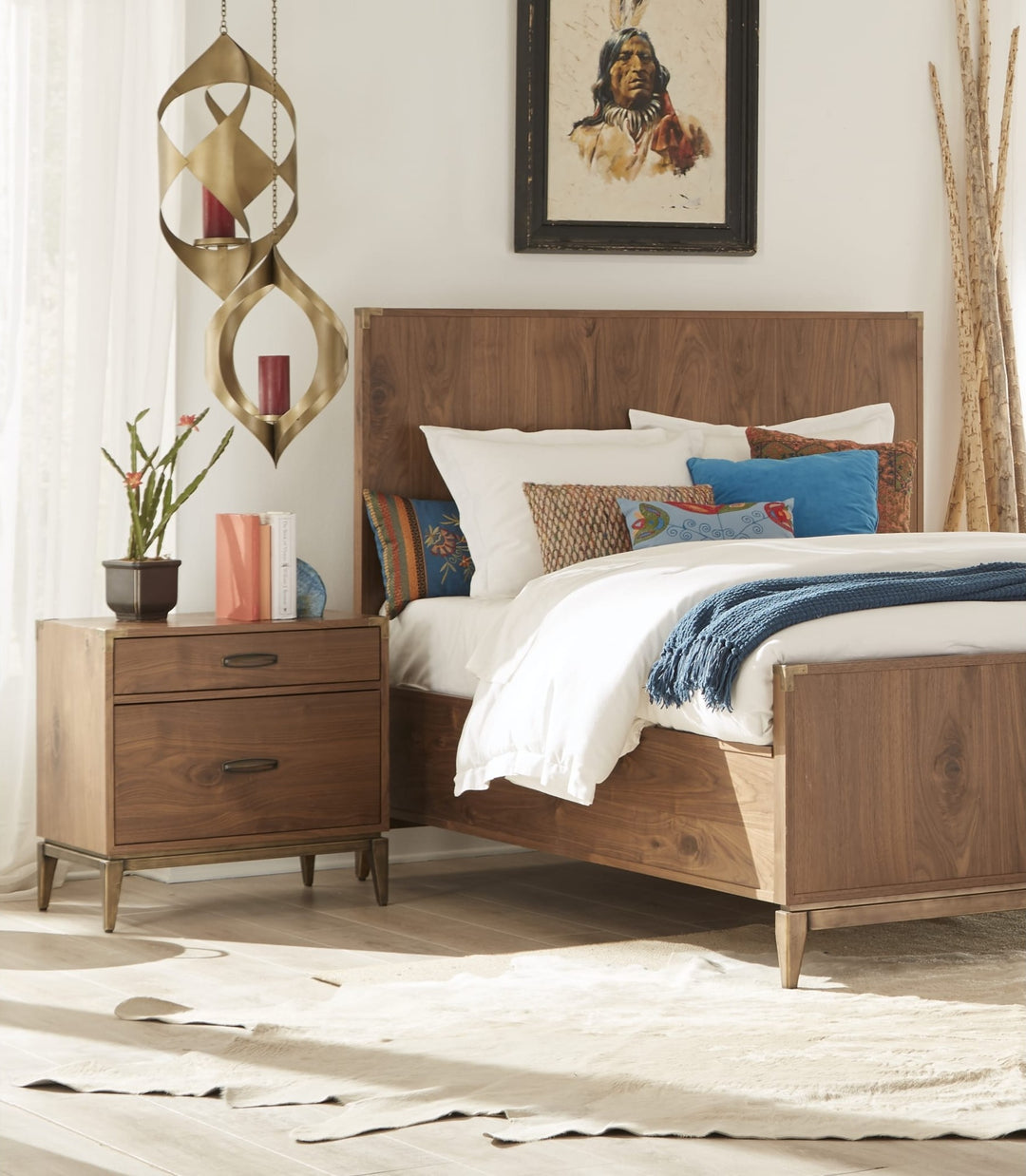 Adler Two Drawer Nightstand in Natural Walnut — in a bedroom setting