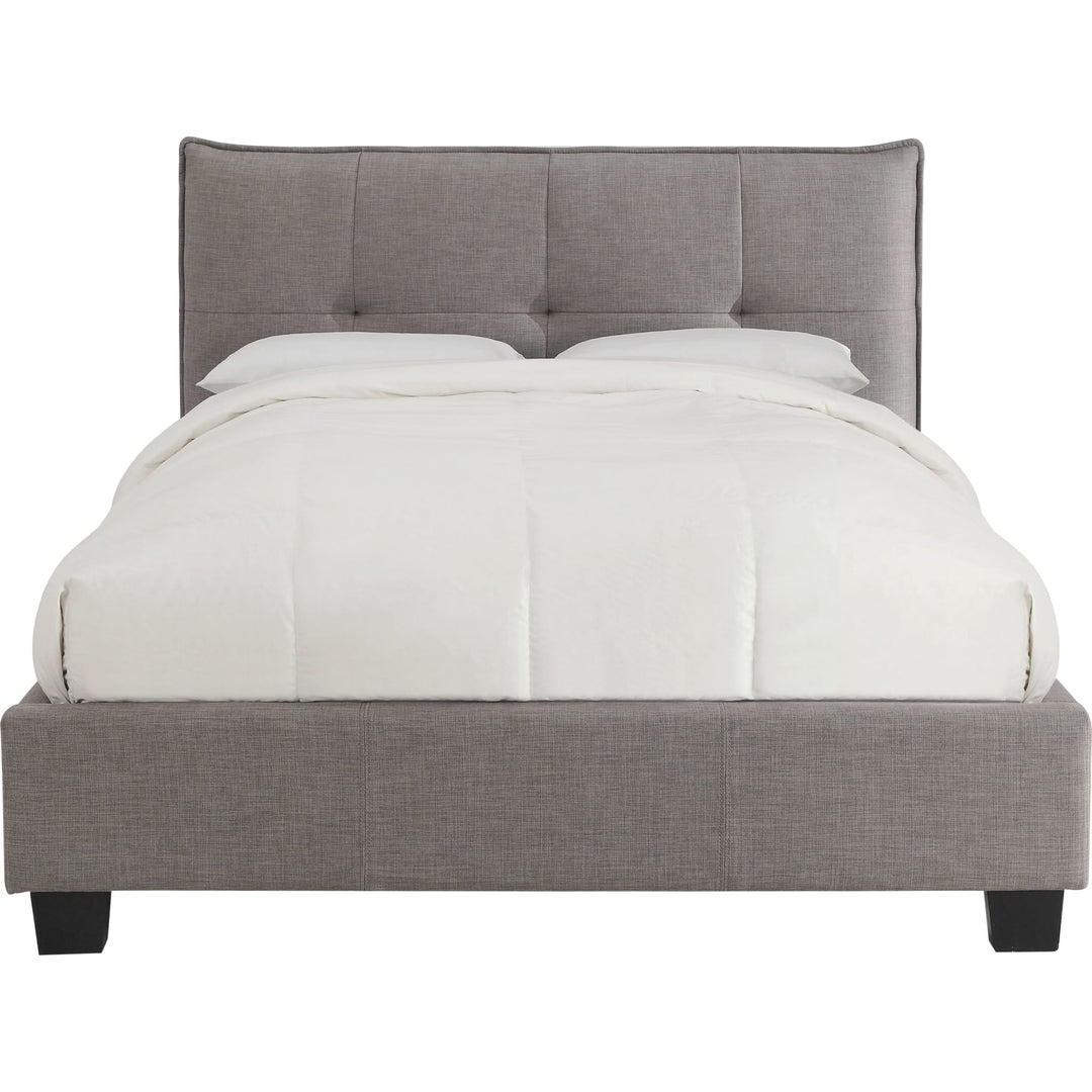 Adona Upholstered Platform Bed in Dolphin Linen — white background, front view