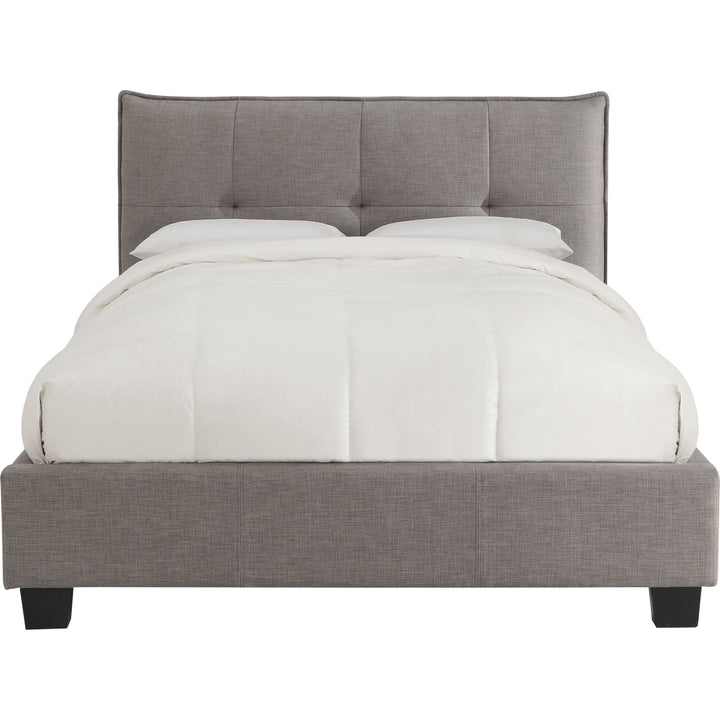 Adona Upholstered Platform Bed in Dolphin Linen — white background, front view