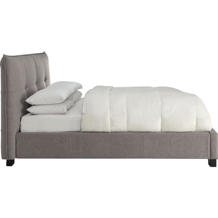 Adona Upholstered Platform Bed in Dolphin Linen — white background, side profile