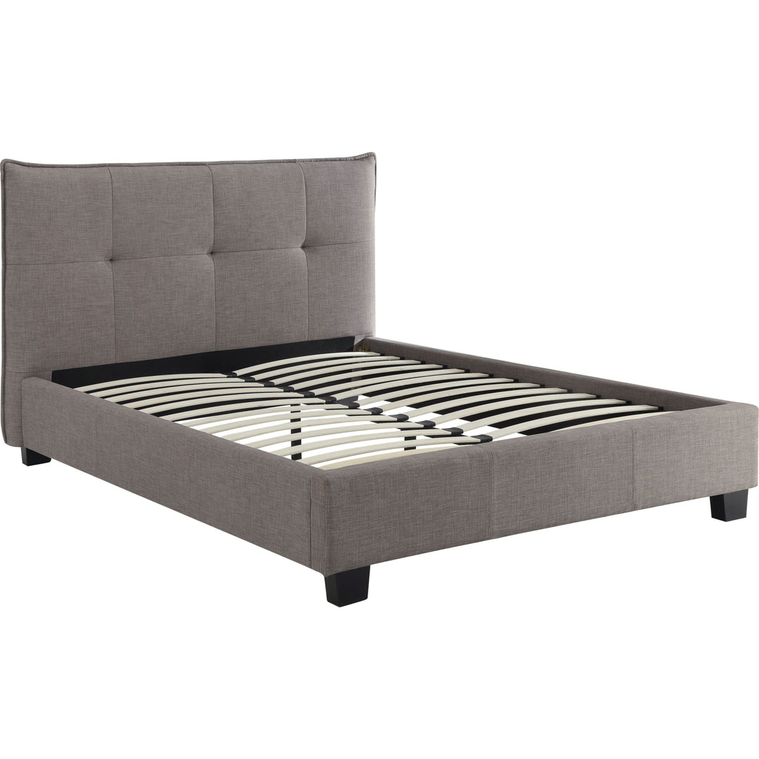 Adona Upholstered Platform Bed in Dolphin Linen — without mattress, showing slat platform