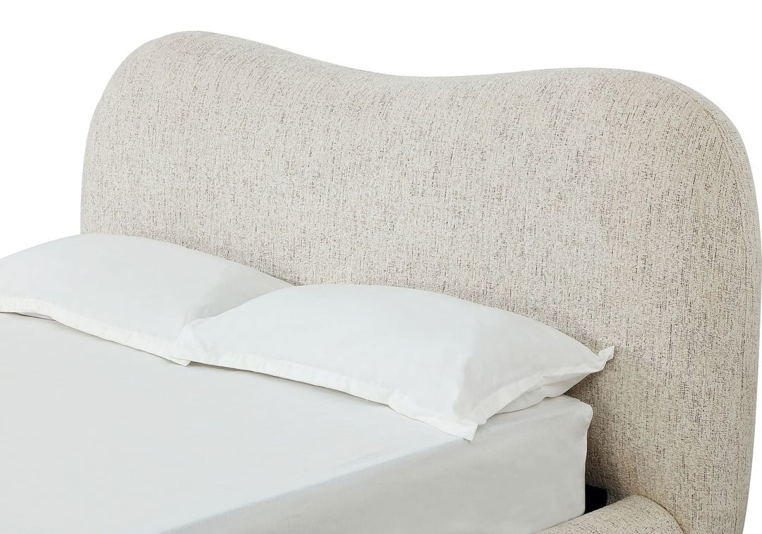 Afra Chenille Upholstered Platform Bed in Chinchilla — close-up of the headboard