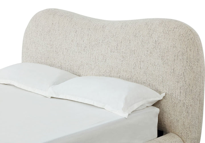 Afra Chenille Upholstered Platform Bed in Chinchilla — close-up of the headboard