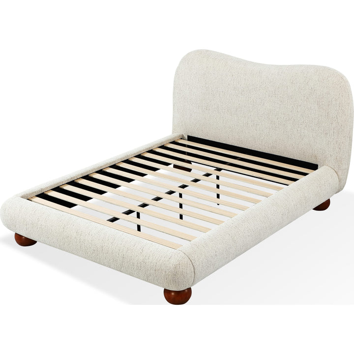 Afra Chenille Upholstered Platform Bed in Chinchilla — angled view without mattress, showing slat platform