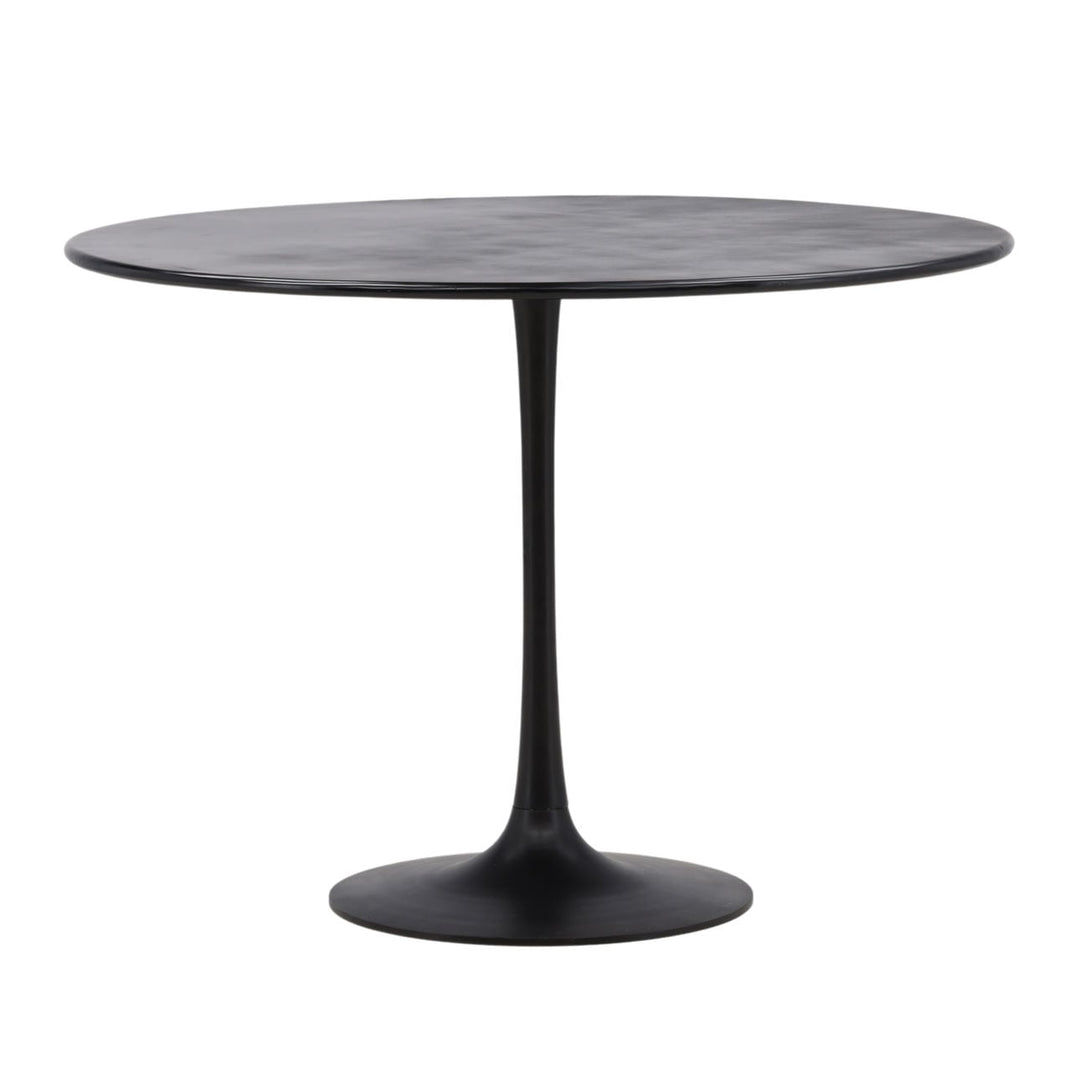 Bower Antique Black Iron Round Dining Table, three-quarter studio view